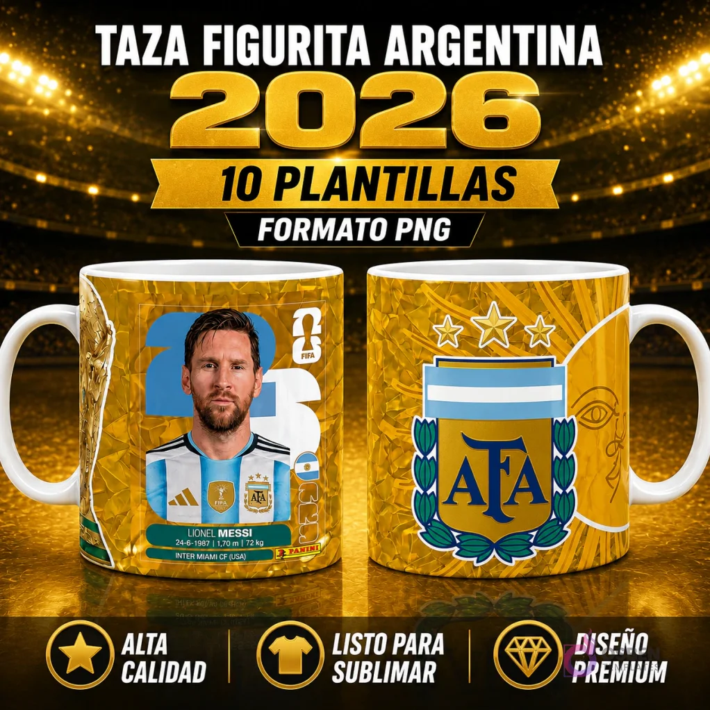 Pack Plantillas Sublimar Tazas Figuritas Argentina Mundial 2026 PNG