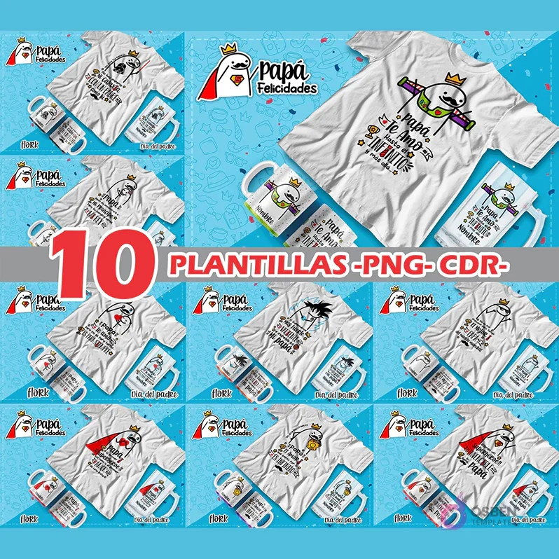 Pack 17 Plantillas Flork Día del Padre | Tazas Poleras Sublimación PSD PNG