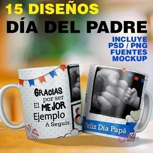 15 Plantillas Sublimación Tazas Día del Padre | Diseños Editables PSD/PNG Collage