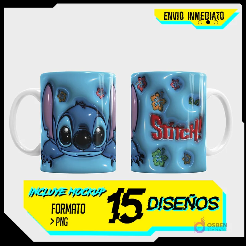 Pack Plantillas Tazas 3D Infantiles V3 | 15 Diseños Exclusivos Sublimación Personajes