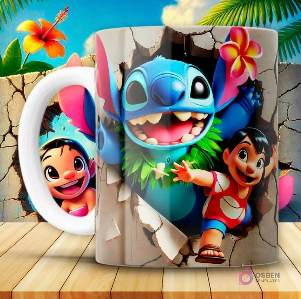 Colección Premium: 12 Diseños 3D de Lilo y Stitch para Tazas de Sublimación