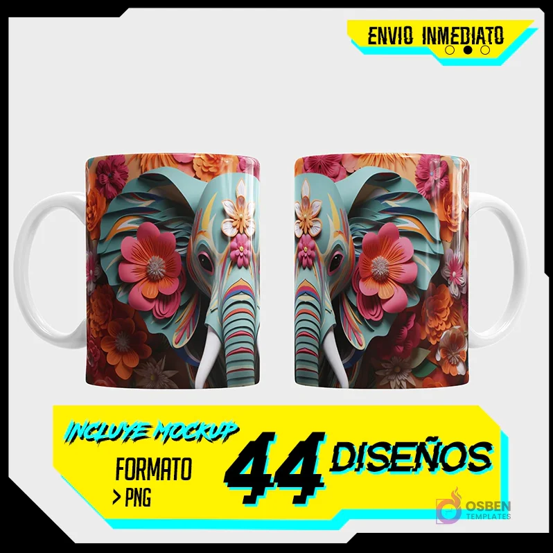 44 Plantillas para Tazas 3D Animales Naturaleza | Diseños Sublimación PNG Premium