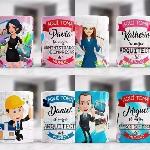 Plantillas Tazas Sublimación: Profesiones y Familia | Diseños Editables PSD