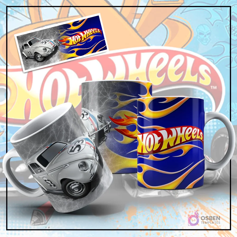 Colección Premium Hot Wheels para Tazas | Diseños Vibrantes de Autos Deportivos