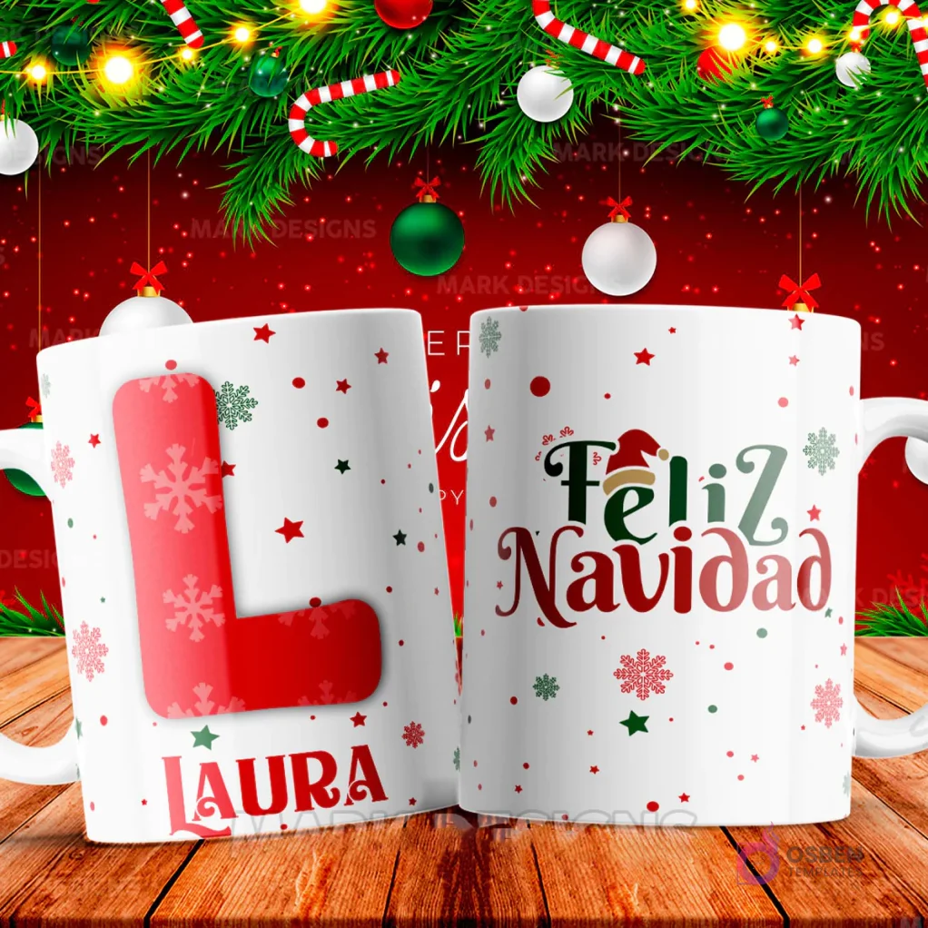 Tazas Personalizadas Navidad: Alfabeto Festivo Completo para Sublimación