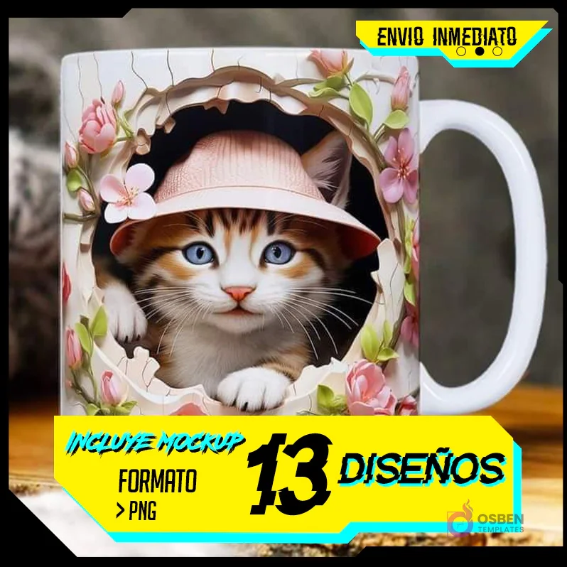 Plantillas para Tazas Sublimación 3D Animalitos Tiernos | Pack 13 Diseños PNG