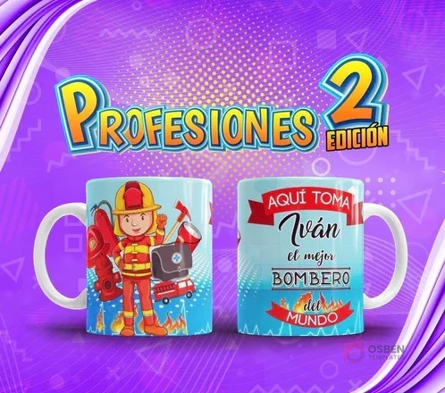 Plantillas para Tazas de Profesiones Editables Vol. 2 | Diseños Sublimación PSD PNG