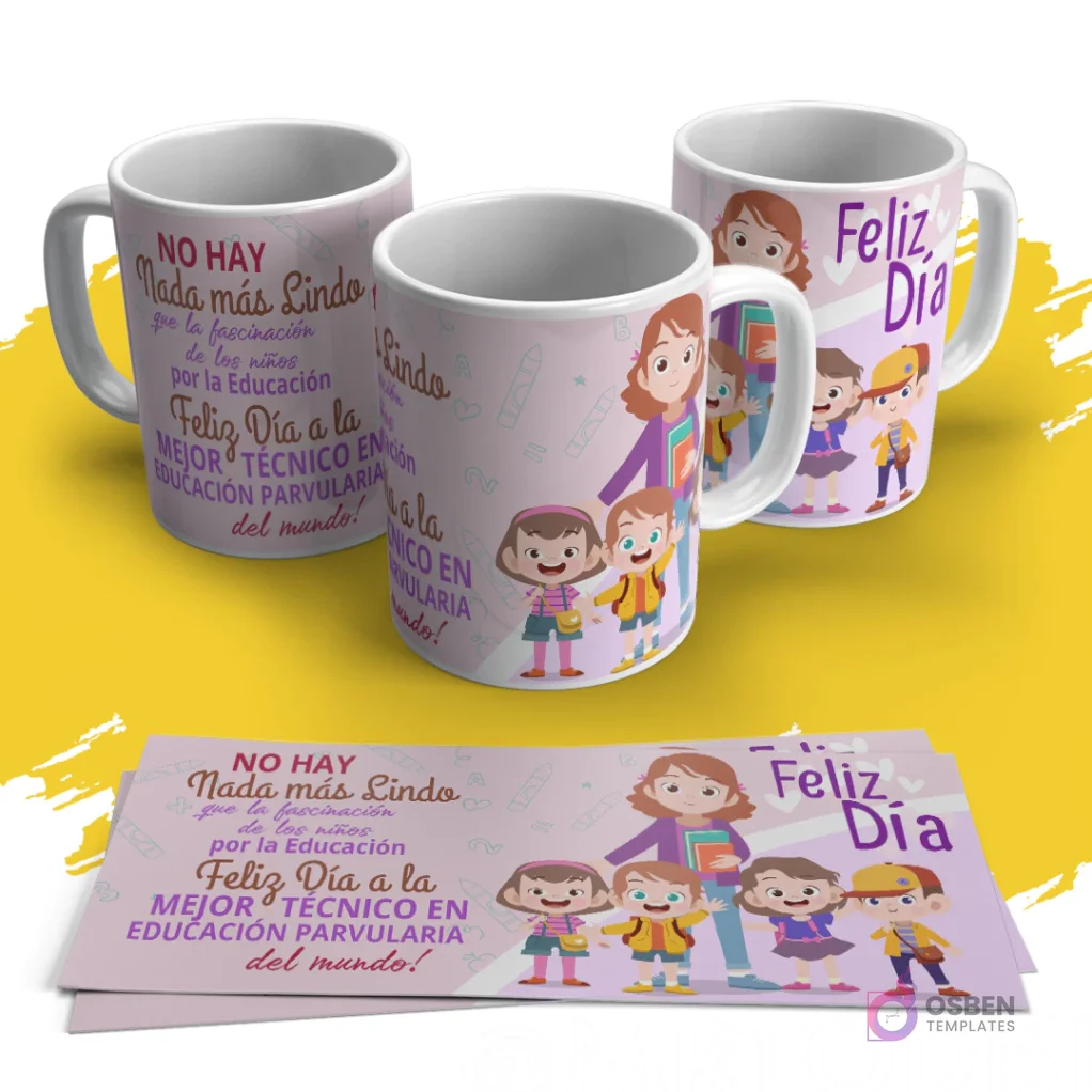 Plantillas Premium Sublimación Tazas Técnico Párvulos N°2 | Diseños Exclusivos JPG/PSD