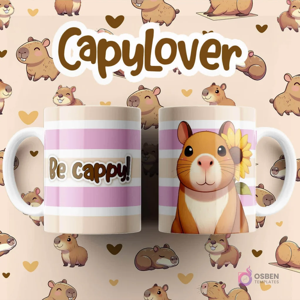 Colección Exclusiva 'CapyLover' Capibara para Sublimación de Tazas: 15 Diseños Únicos y Adorables