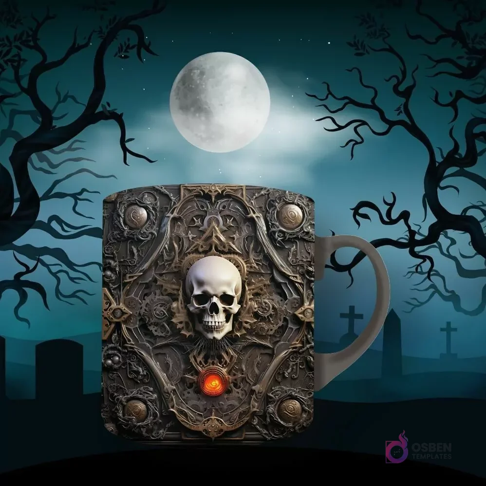 Plantillas Sublimación Gótico Calaveras | Diseños Oscuros para Tazas y Cojines