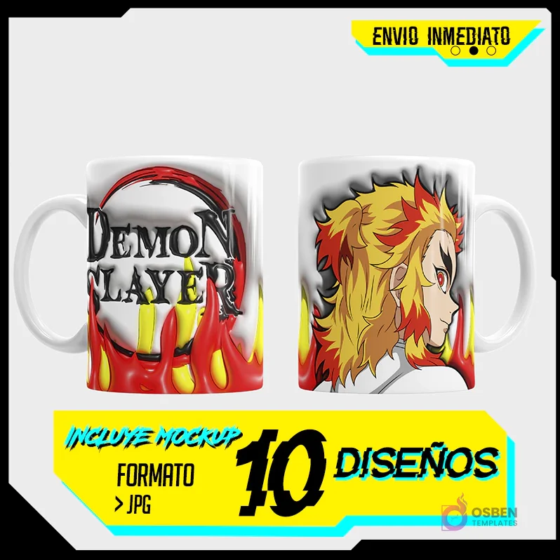 Plantillas Sublimación Tazas Demon Slayer 3D Infladas | Diseños Exclusivos Anime