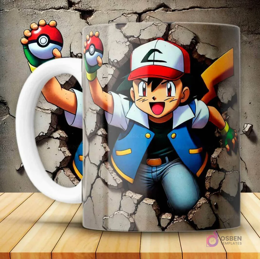 Diseños Pokémon 3D para Tazas: Plantillas Sublimación Premium de Ash y Amigos