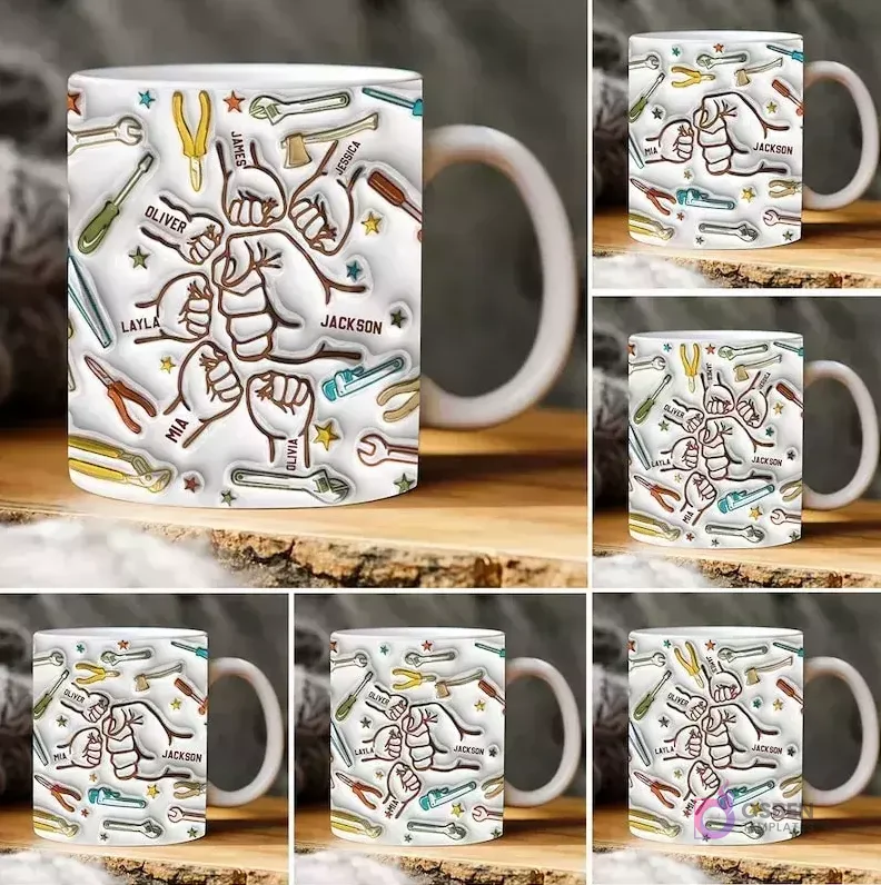 Plantillas Sublimación Tazas Día del Padre Manitos 3D | PNG Personalizable & Mockups