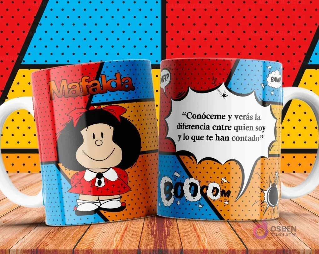 Plantillas para Tazas de Sublimación: Mafalda y sus Frases Inteligentes | Pack Premium