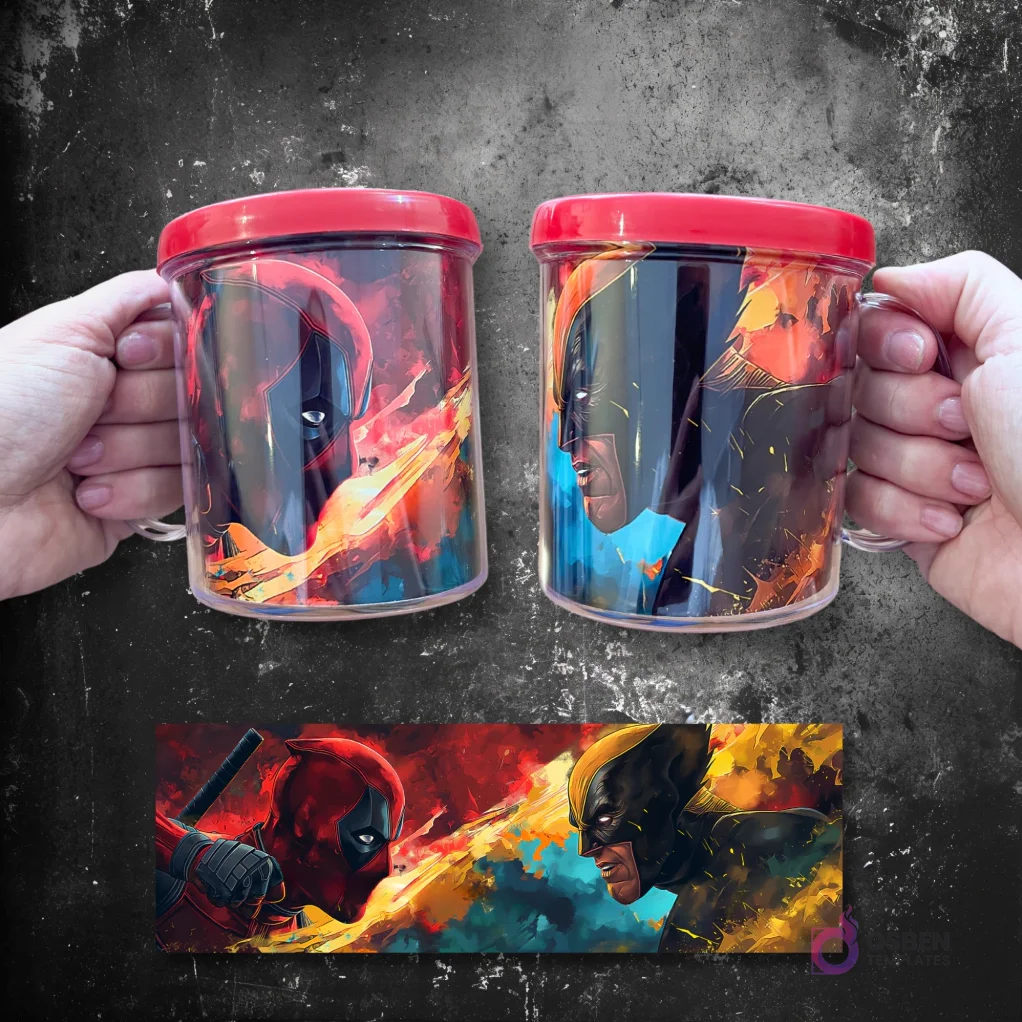 Diseños Sublimación Deadpool y Wolverine para Tazas | Colección Épica Superhéroes