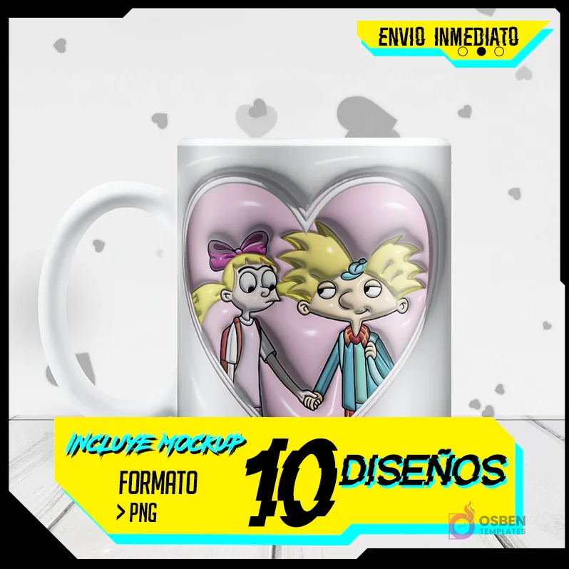 Plantillas de Sublimación 3D Infladas para Tazas - Amor y Parejas Animadas