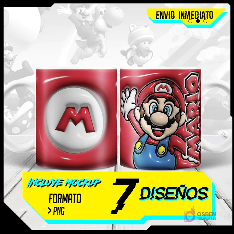 Colección 3D Inflada Super Mario Bros para Tazas - Diseños Exclusivos Nintendo
