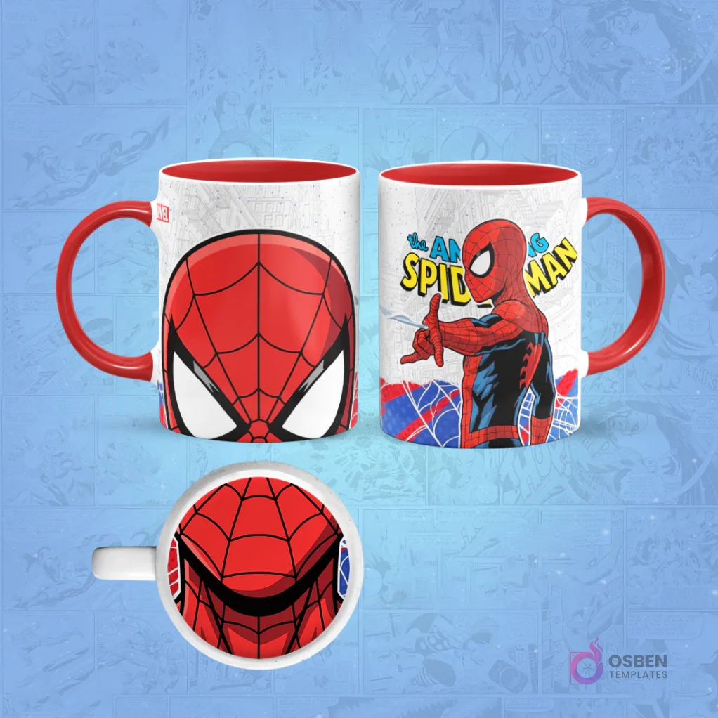 Diseños Tazas Marvel Superhéroes para Sublimación – Plantillas PNG con Bocas Cómicas