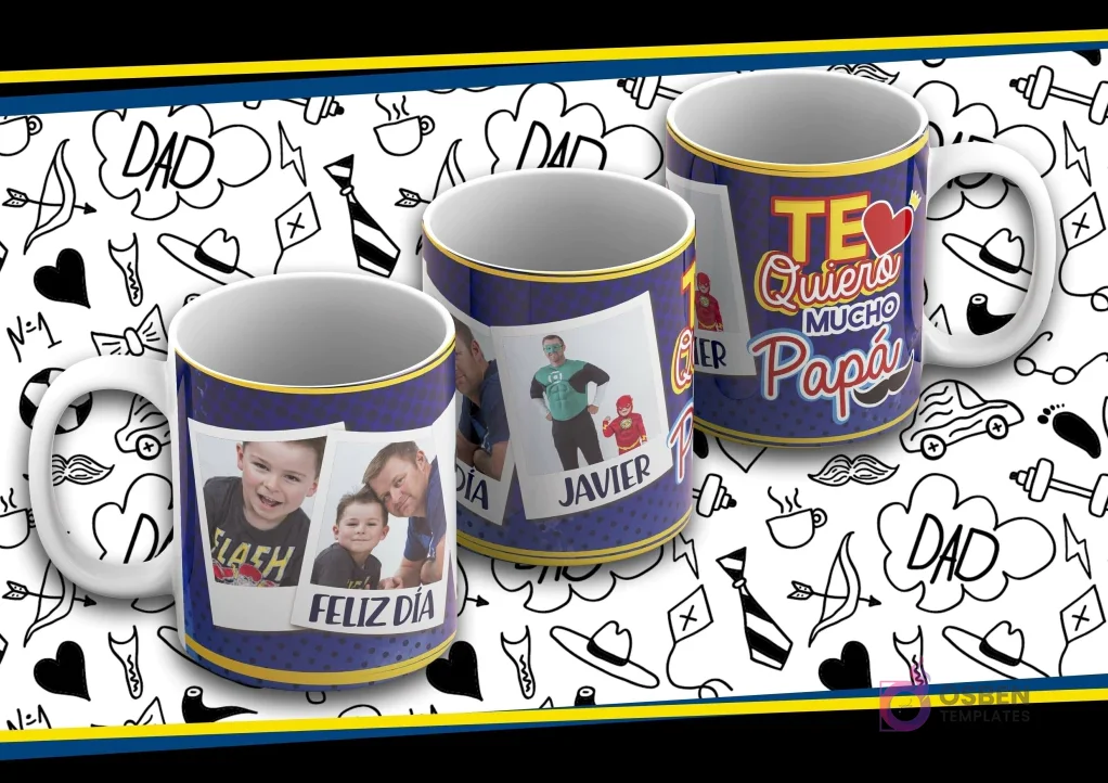 Pack 7 Plantillas Tazas Día del Padre Vol.11 | Sublimación Editable