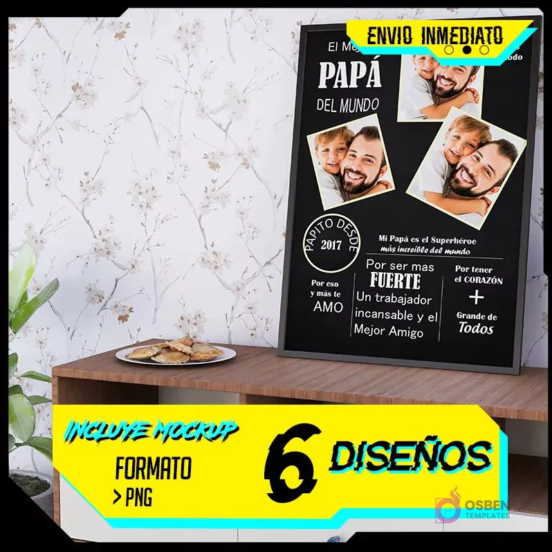 Kit Imprimible Cuadros Día del Padre | 6 Diseños PNG para Sublimación | Regalo Personalizado