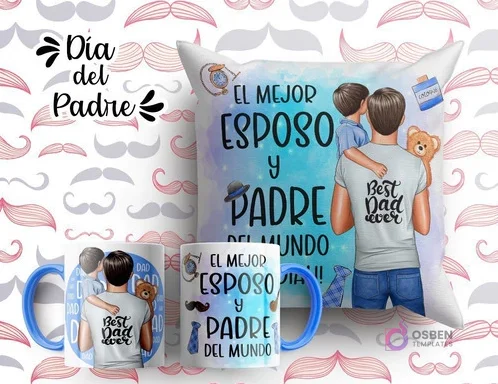 Plantillas Sublimación Día del Padre Duos | Tazas y Cojines PSD & JPG Exclusivos