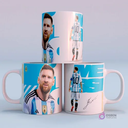 Kit Plantillas Tazas Messi Campeón Argentina 2022 | Sublimación JPG + Mockups