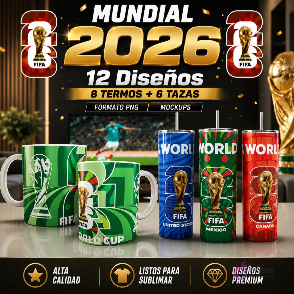 Plantillas para Sublimar Tazas y Tumblers Mundial FIFA 2026 | Pack PNG Premium