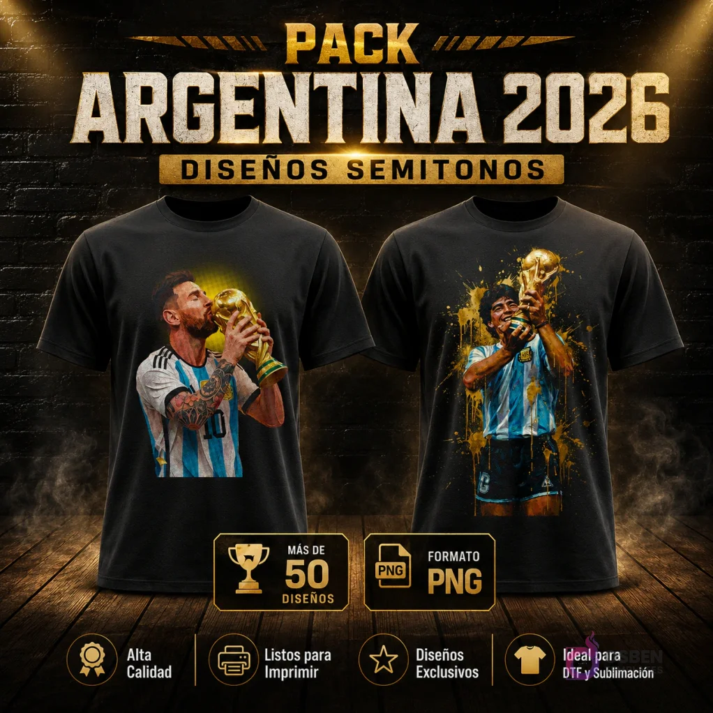 Pack Plantillas Sublimación Semitonos Messi y Maradona Argentina 2026 | +50 Diseños PNG/JPG Listos para Imprimir